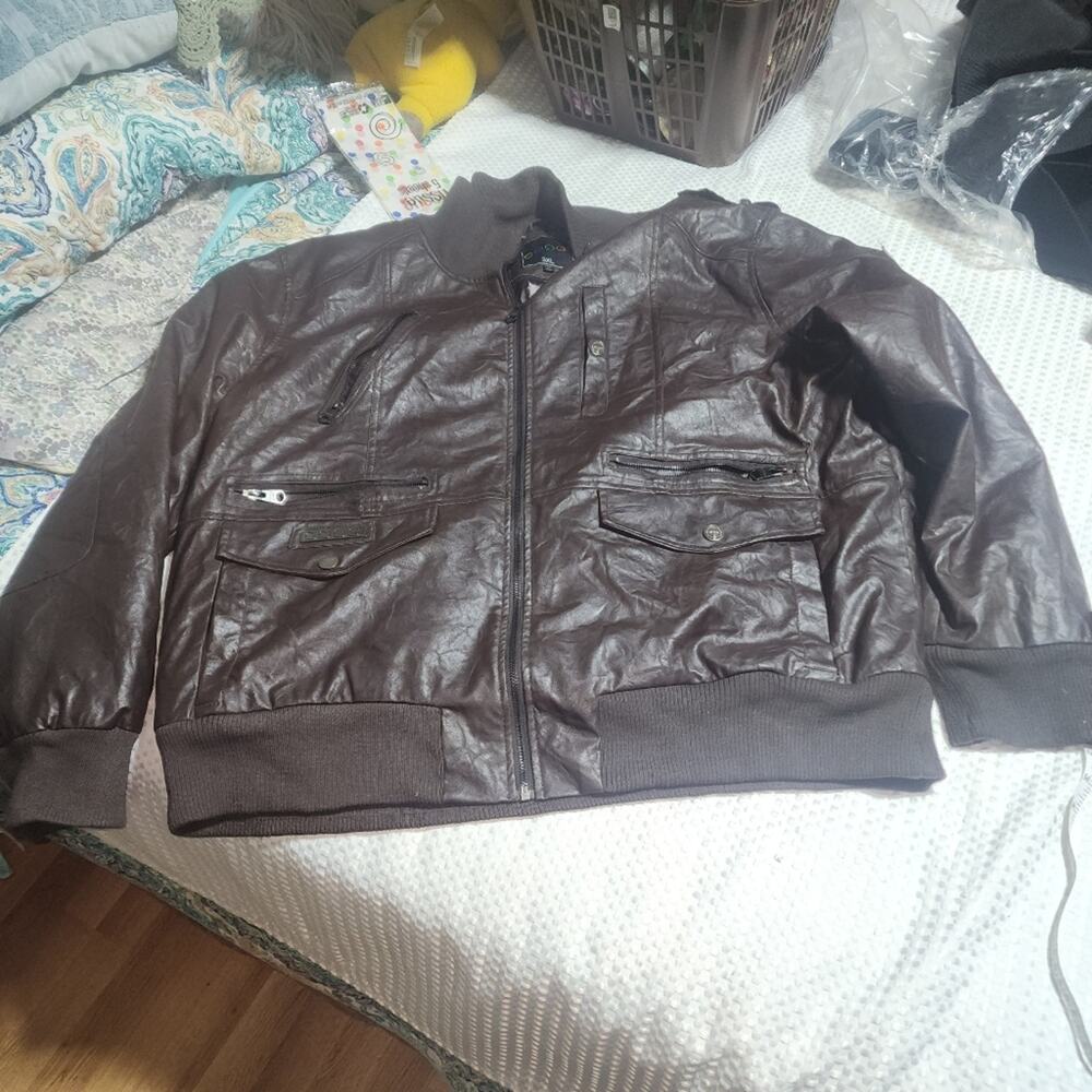 COOGI EUC MENS SX 3XL DARK BROWN FAUX LEATHER BOMBER BIKER JACKET COAT